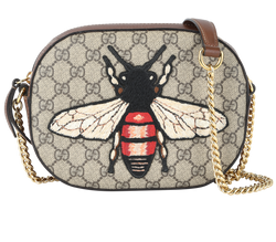Bee Embroidered GG Supreme Crossbody, Canvas, Brown, 409535 520981, 3*